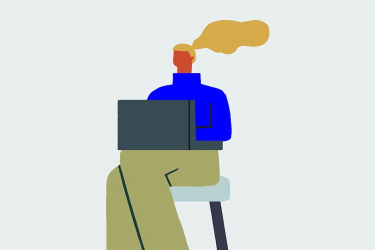 illustration of woman sitting on chair working on laptop