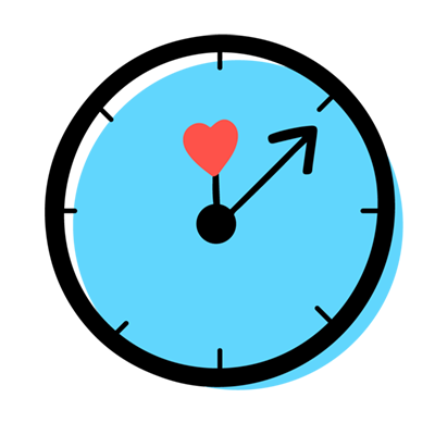 Illustration of a clock with heart on it
