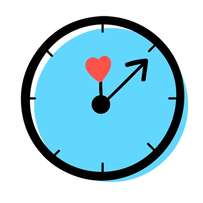 Illustration of a clock with heart on it