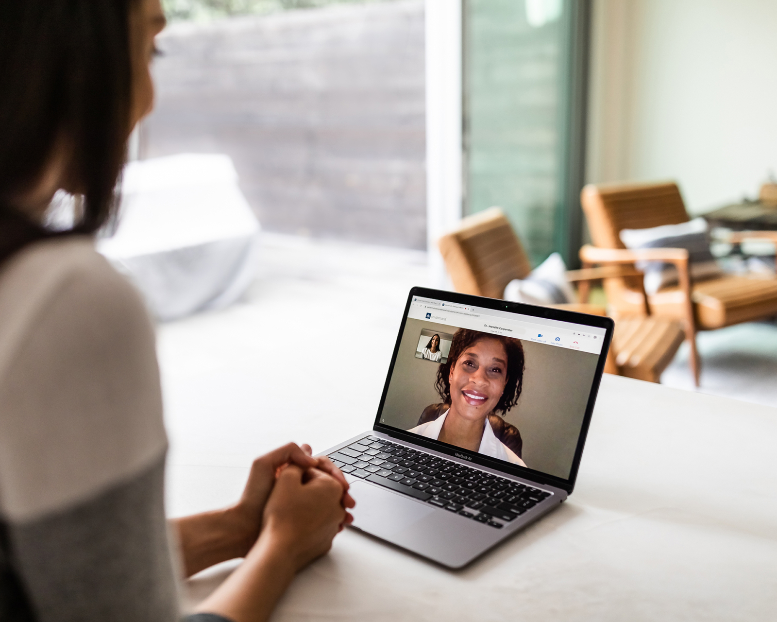 Telemedicine call on laptop