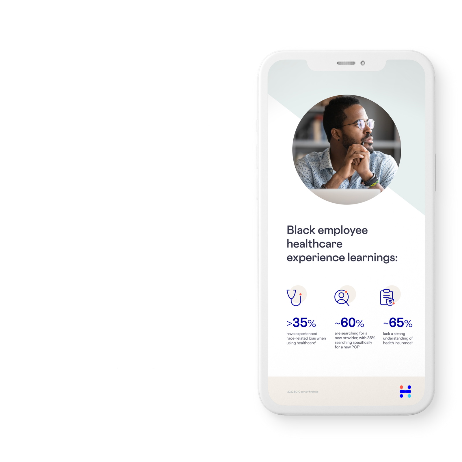 black employee healthcare image on smartphone