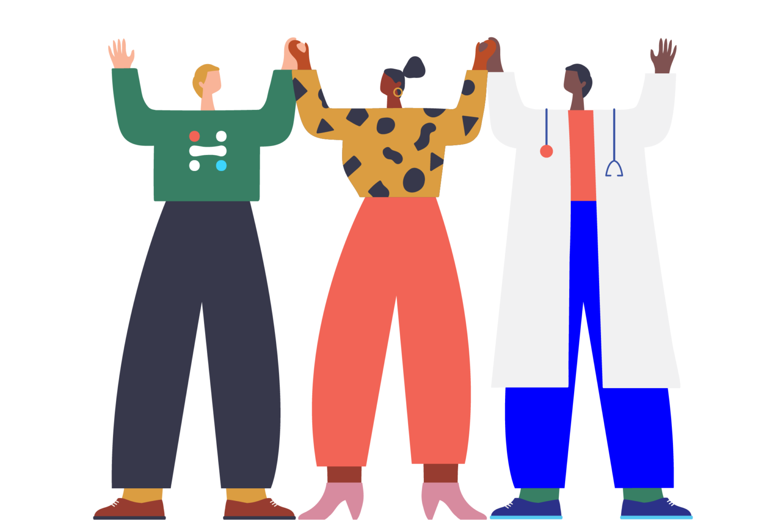 illustration of 3 people holding hands in air