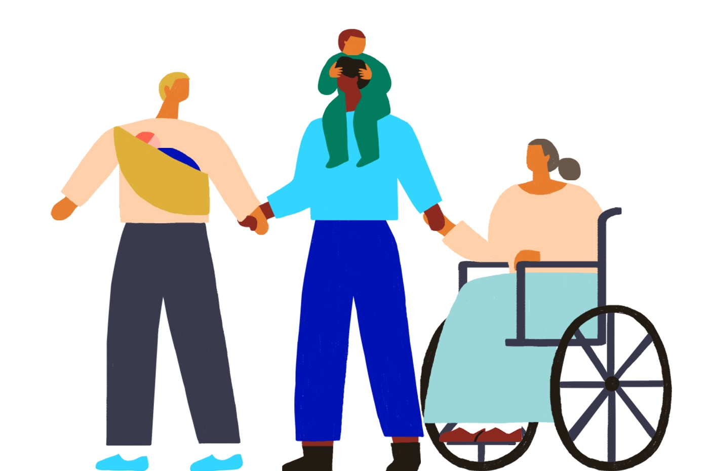 illustration of family holding hands and one person is in a wheelchair