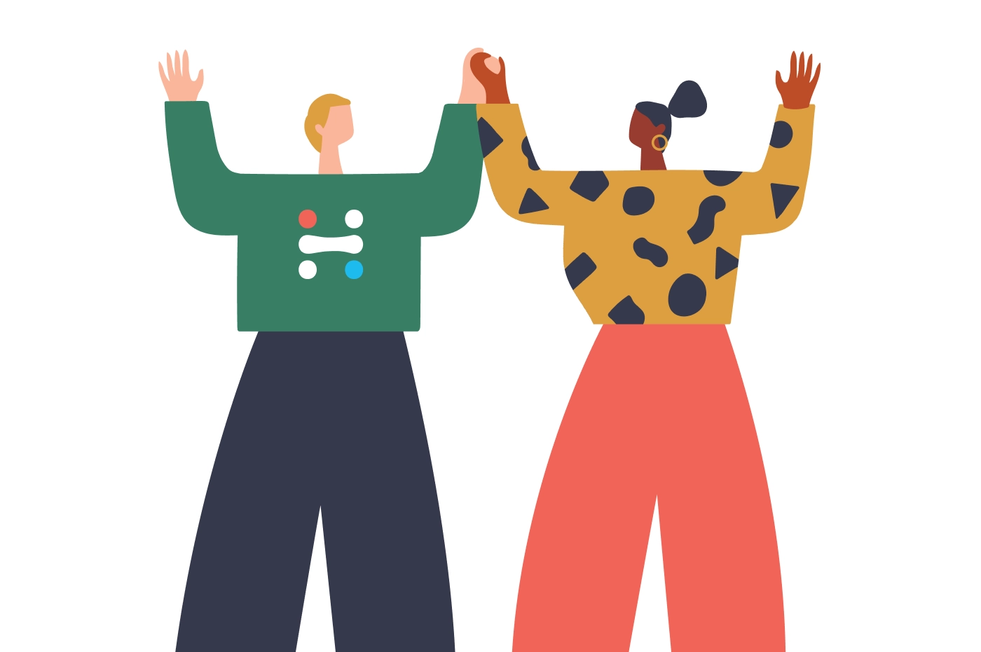 illustration of 2 people holding hands in air