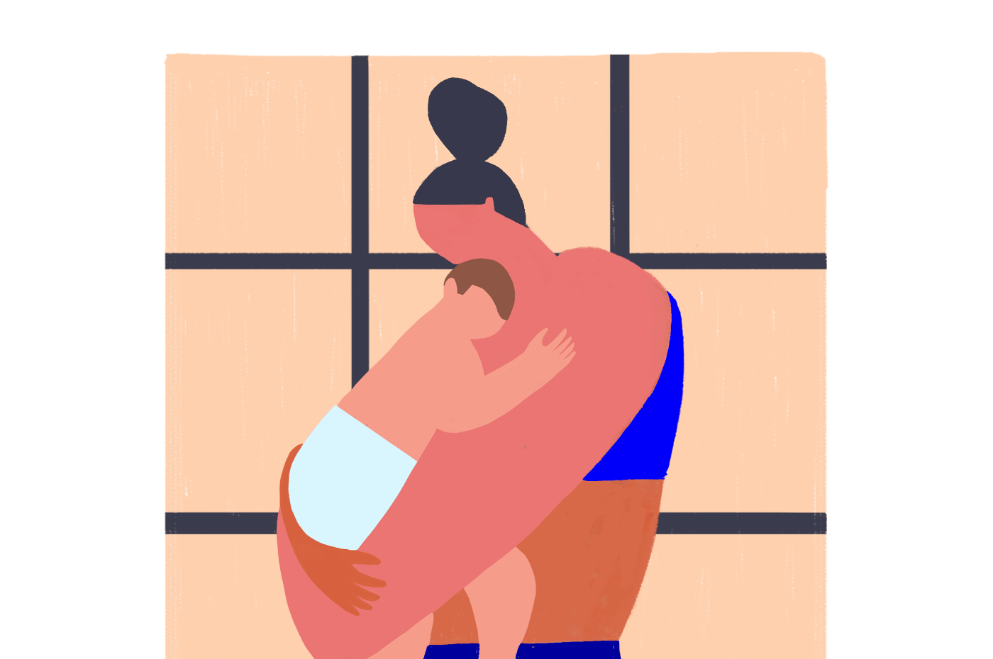 illustration of mom hugging infant