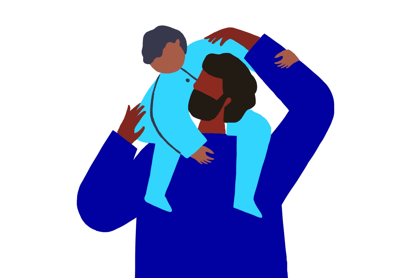 illustration of man with son on his shoulders
