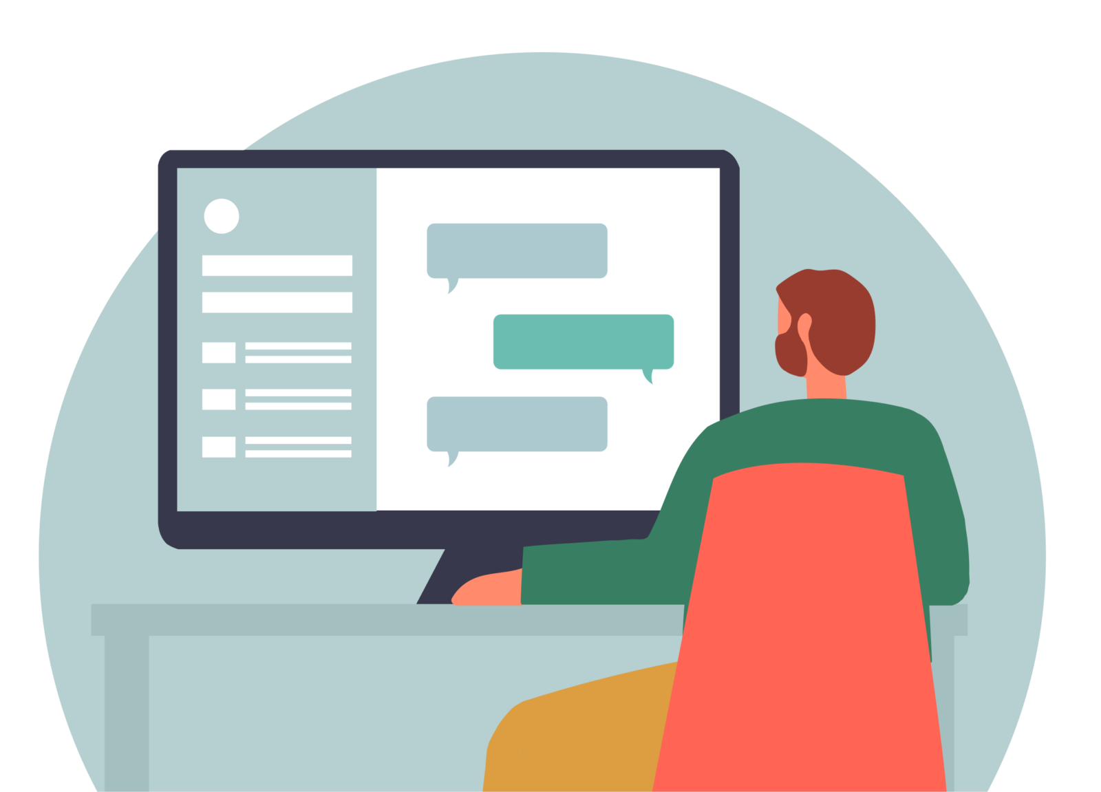 Illustration of man sitting at desk computer