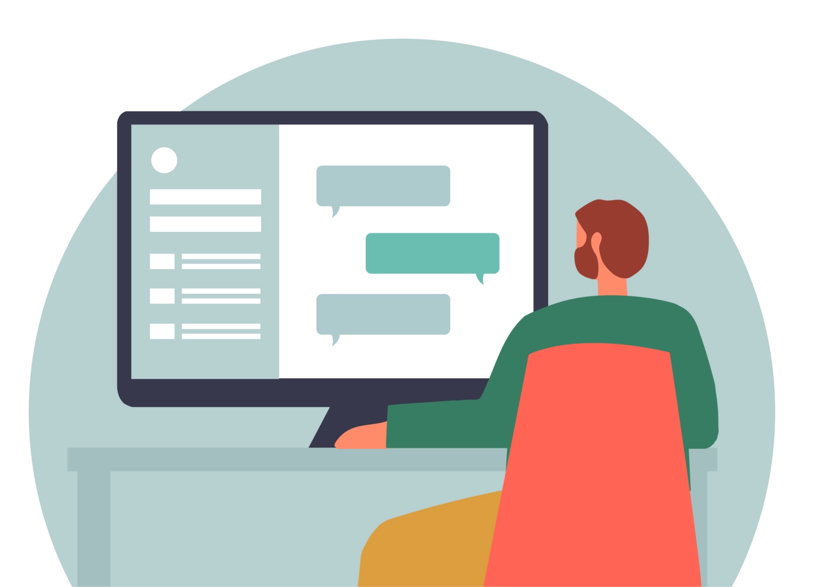 Illustration of man sitting at desk computer