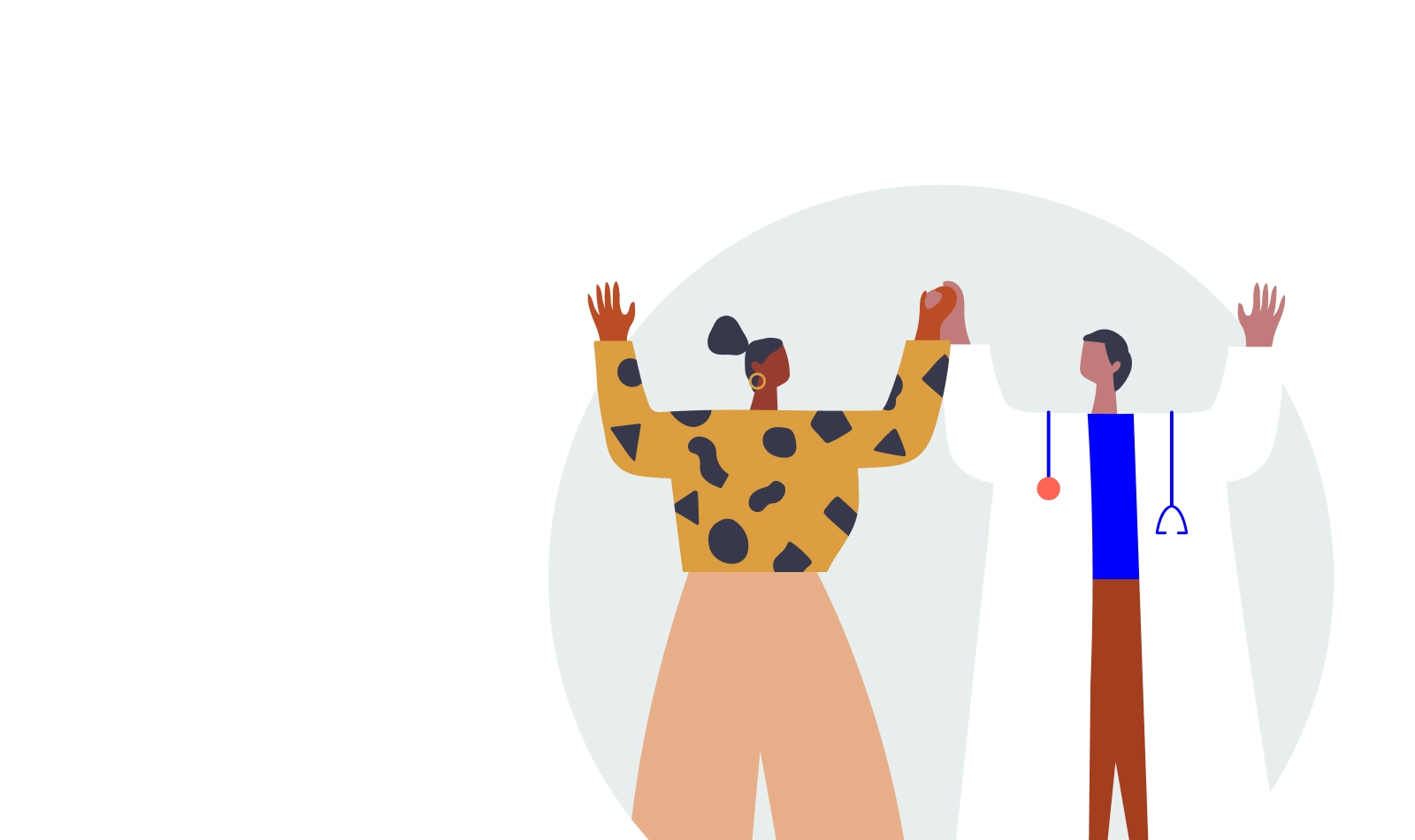illustration of a doctor and another person raising their arms in the air