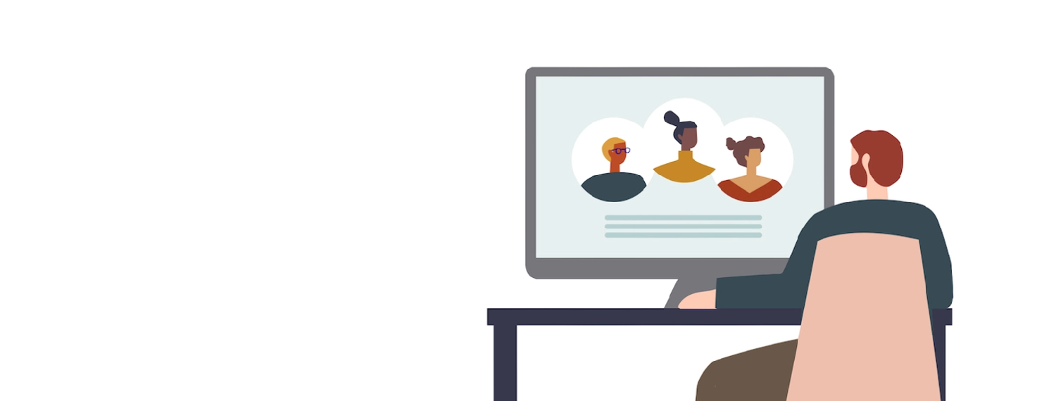 illustration of man sitting at desk on computer
