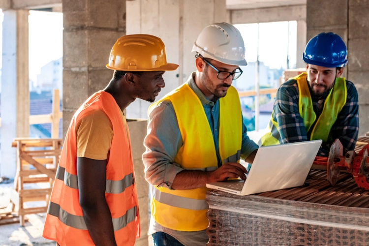 construction workers looking at plans