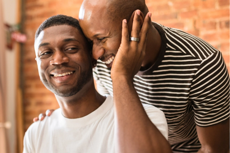 two men laughing