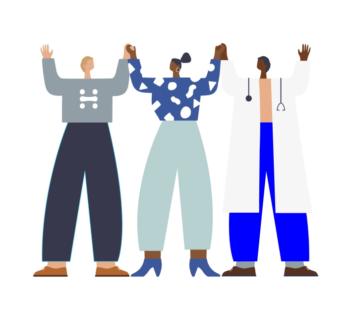 illustration two people and a doctor holding hand