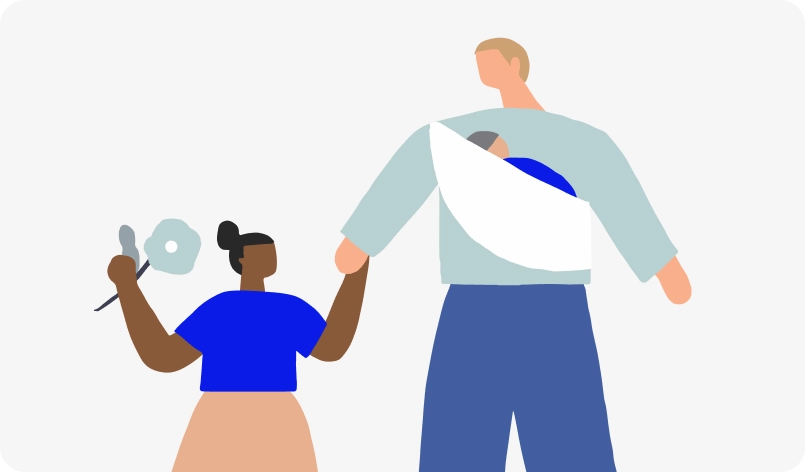 illustration of man and child holding hands