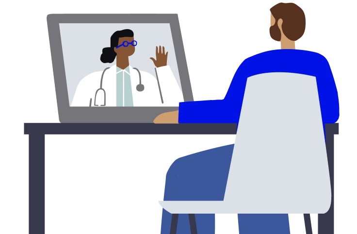 illustration of man sitting at desk at computer