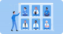 illustration of 6 different doctors and a patient