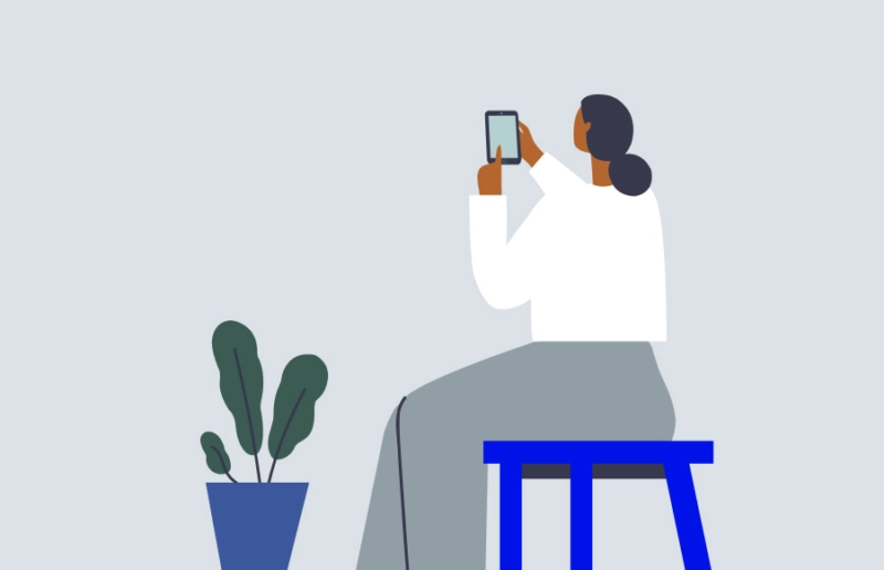 Illustration of person with phone on chair