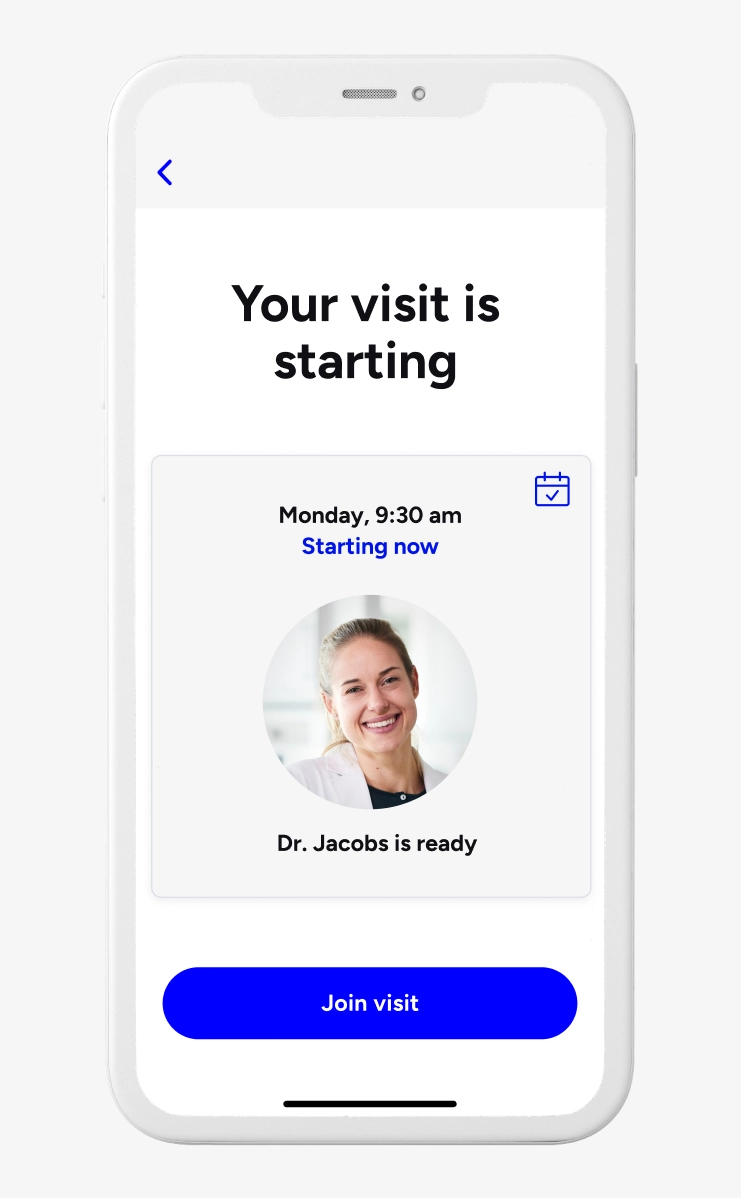Your Included Health visit is starting app screen