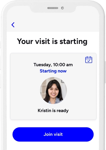 Your visit is starting on the Included Health app screen