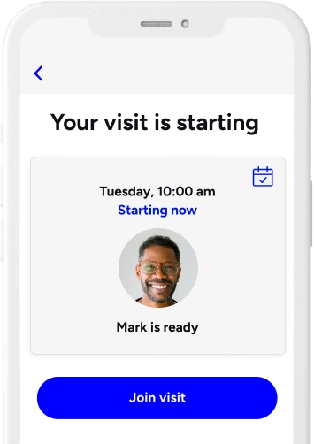 Your visit is starting on the Included Health app screen