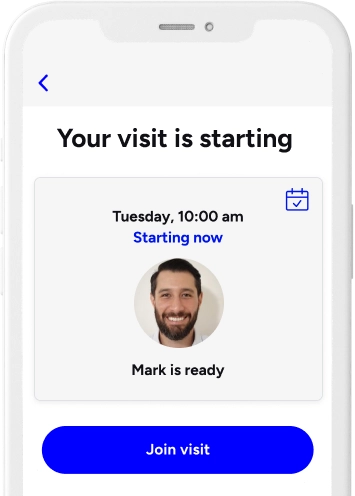 Your visit is starting on the Included Health app screen