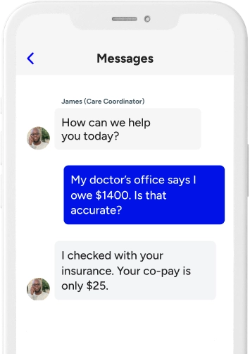 Message from Care Coorinator on the Included Health app screen