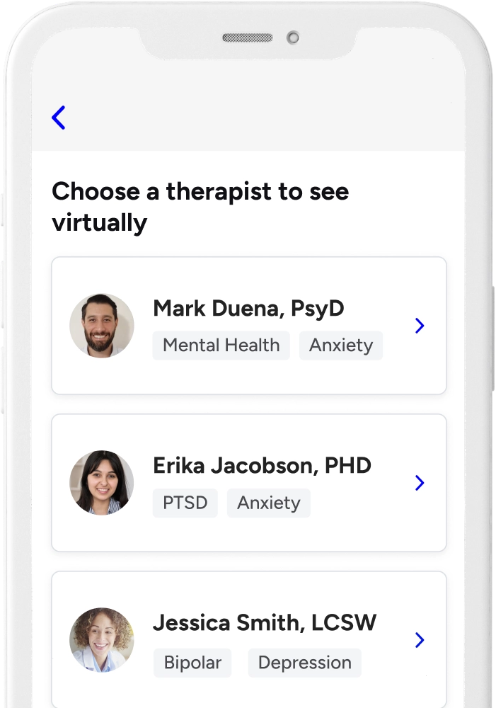 Choose your therapist from diverse providers on the Included Health app.