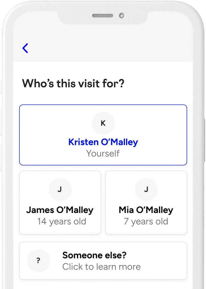 Care for all ages Included Health app screen for children ages 14 and 7.