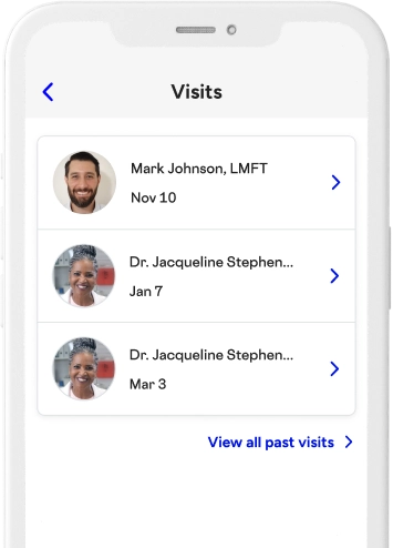 pat visits screen on the Included Health app