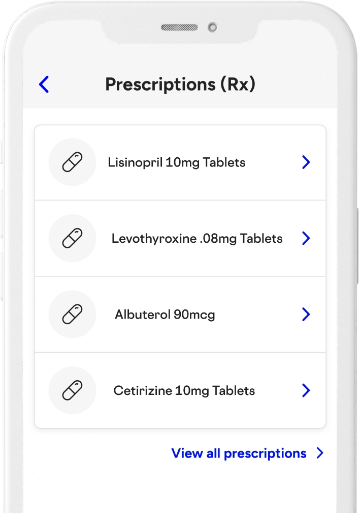 Screenshot of app showing Prescription (Rx)