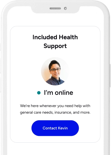 Community care coordinator with message that says I'm online on the Included Health app.