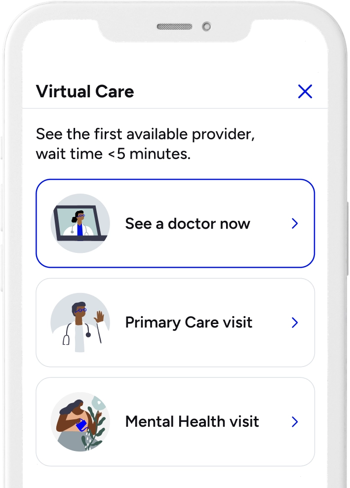 Screenshot of app showing Virtual Care