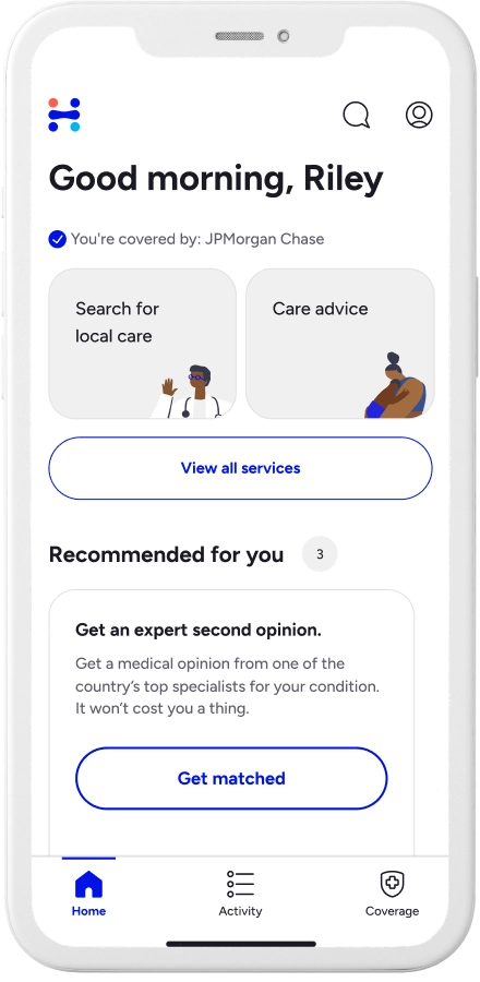 Welcome screen on the Included Health app.
