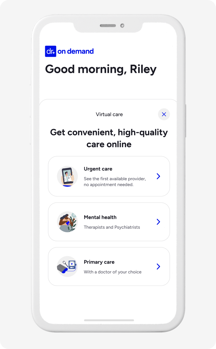 virtual care app screen on Doctor On Demand