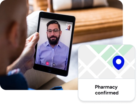 image of person holding tablet having a virtual therapy session with Doctor On Demand.