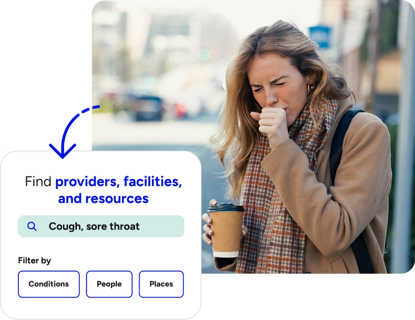 Woman coughing holding cup of coffee