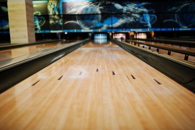 image of bowling lane in bowling alley