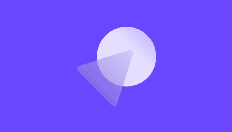 An abstract illustration of a translucent white circle partially overlapping a clear, sharp triangle on a bright purple background, symbolizing connectivity, focus, or platform technology.