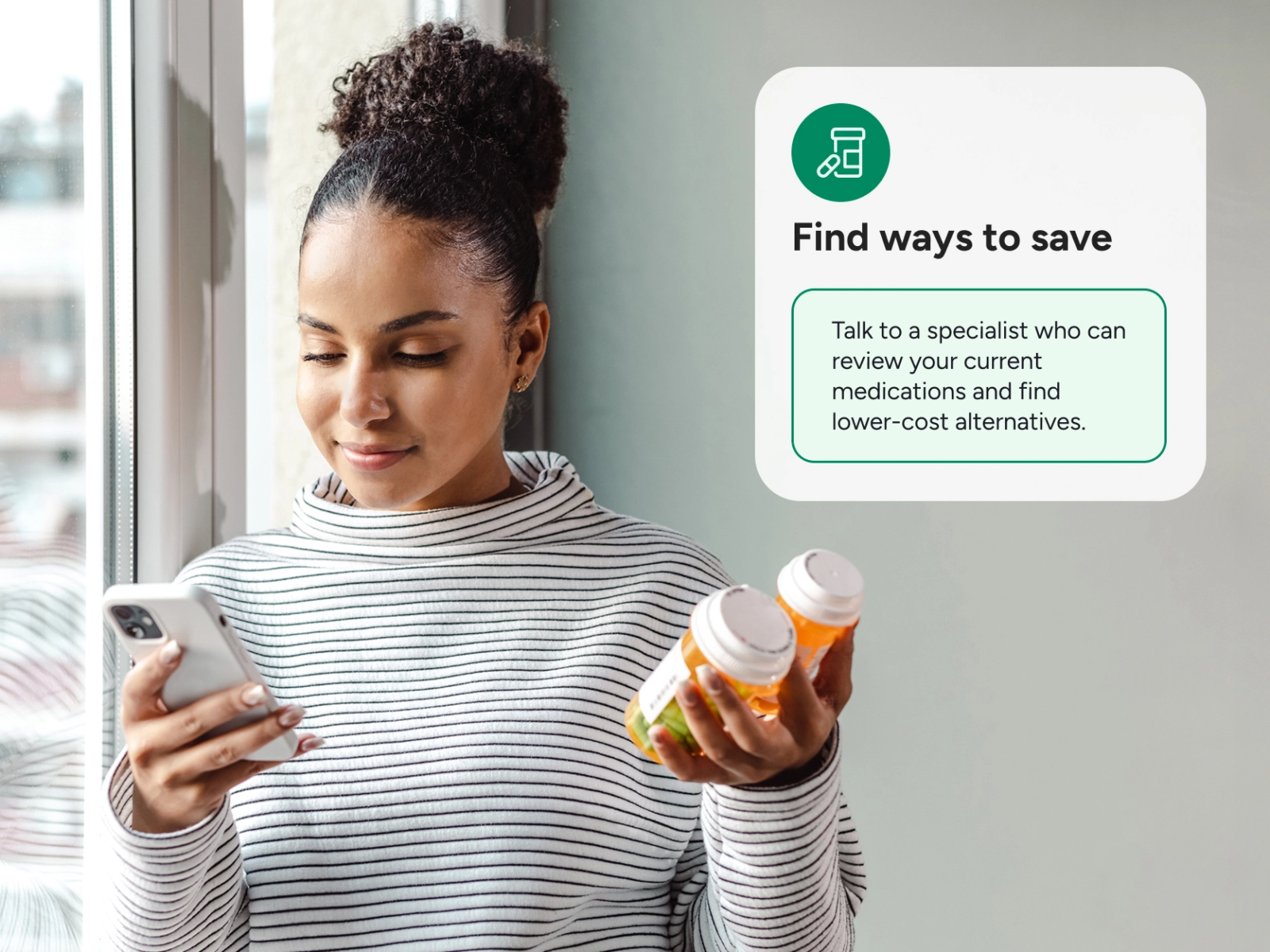 A woman checking her prescriptions on her phone