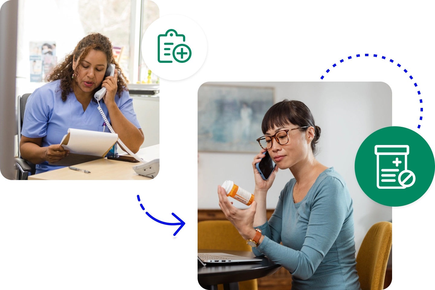 A woman on the phone with her pharmacist