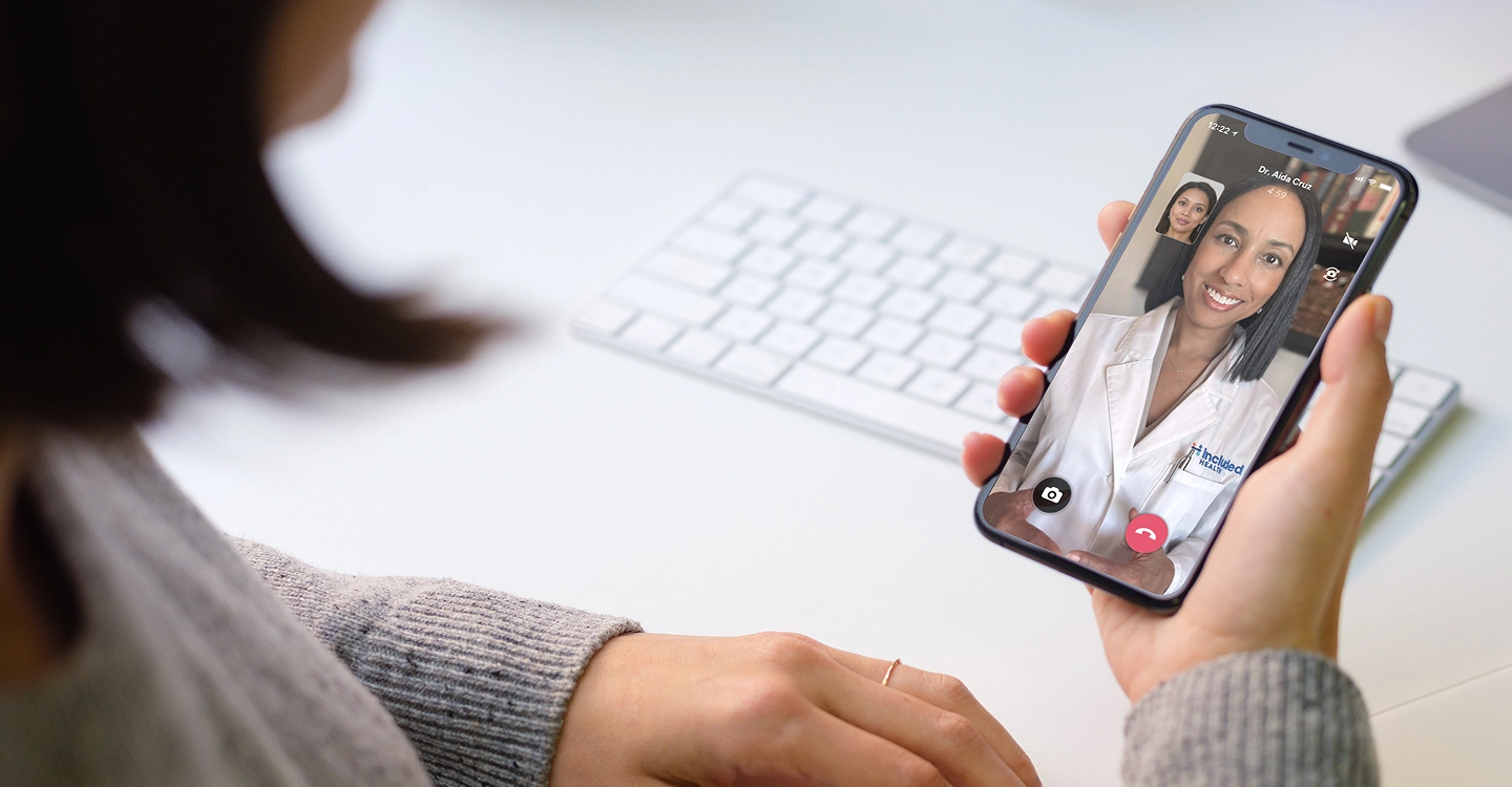 close up of smartphone in telemedicine conversation