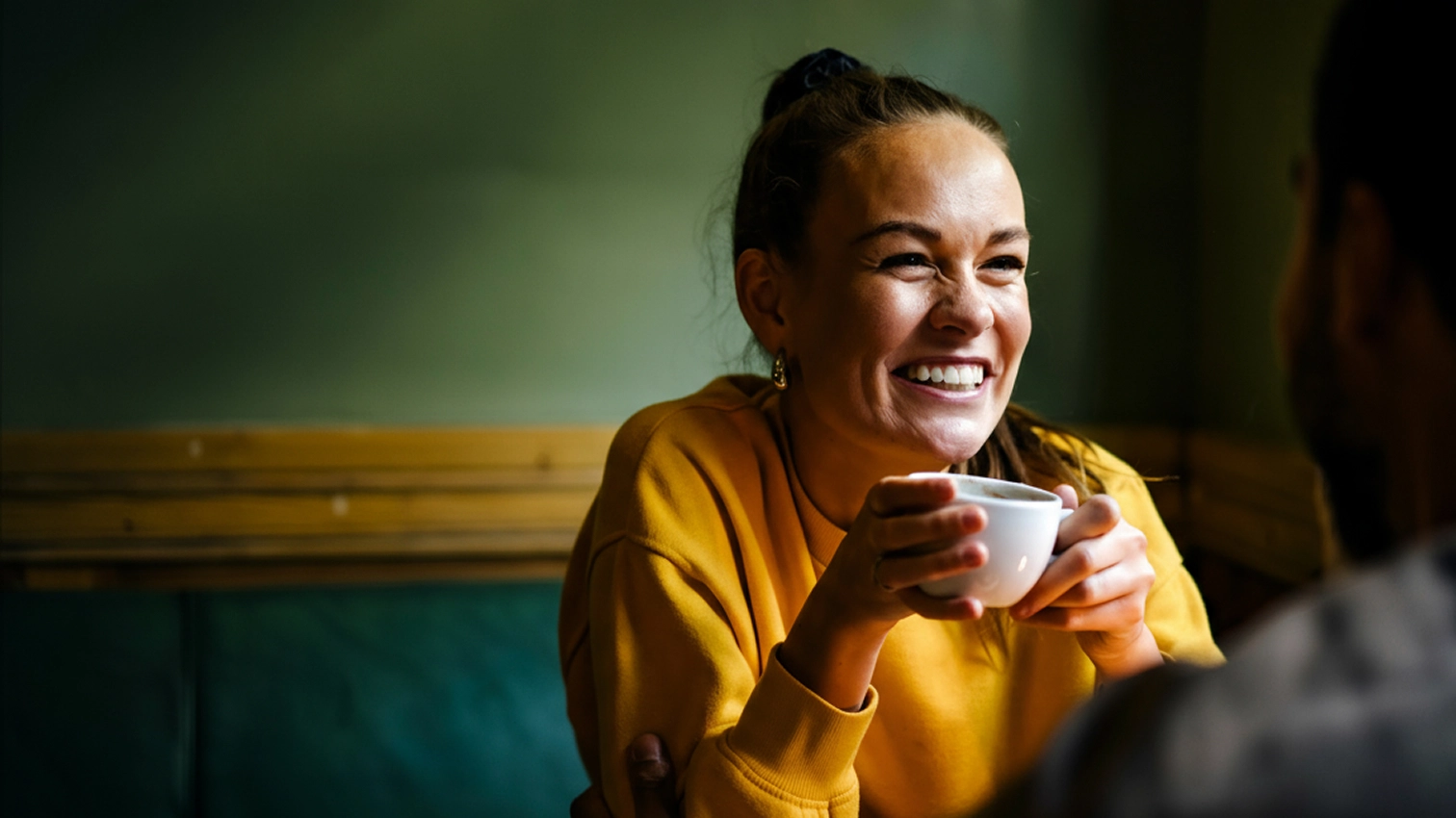 happy woman with coffee cup

