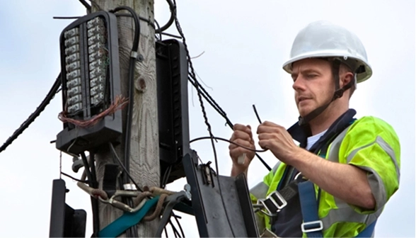 worker repairing telephone pole