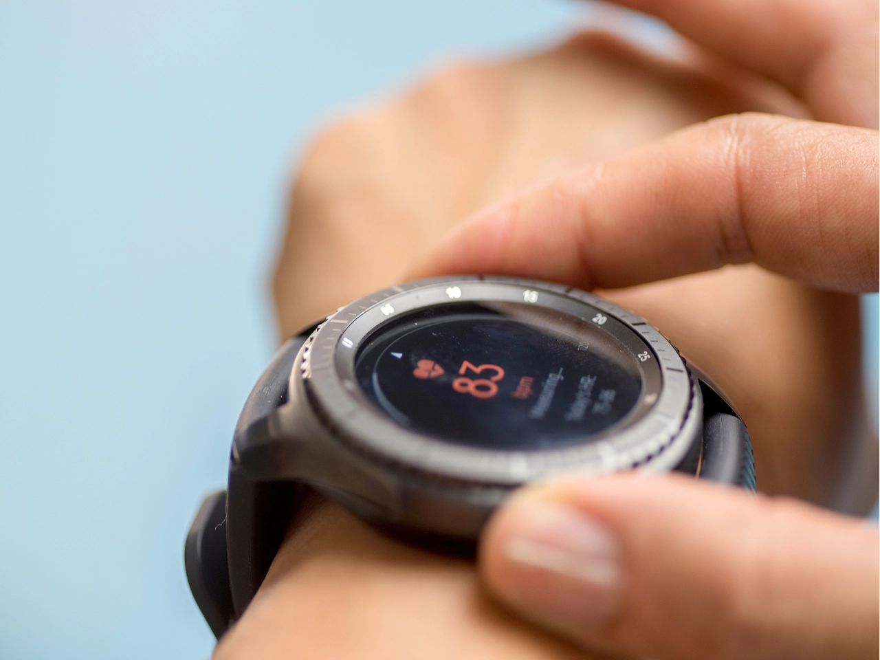 Close-up of a heart rate monitor watch