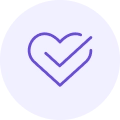 Purple heart with a checkmark inside