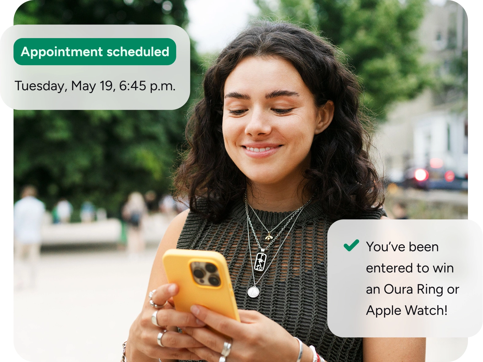 A young woman scheduling an online doctor's appointment on her phone.