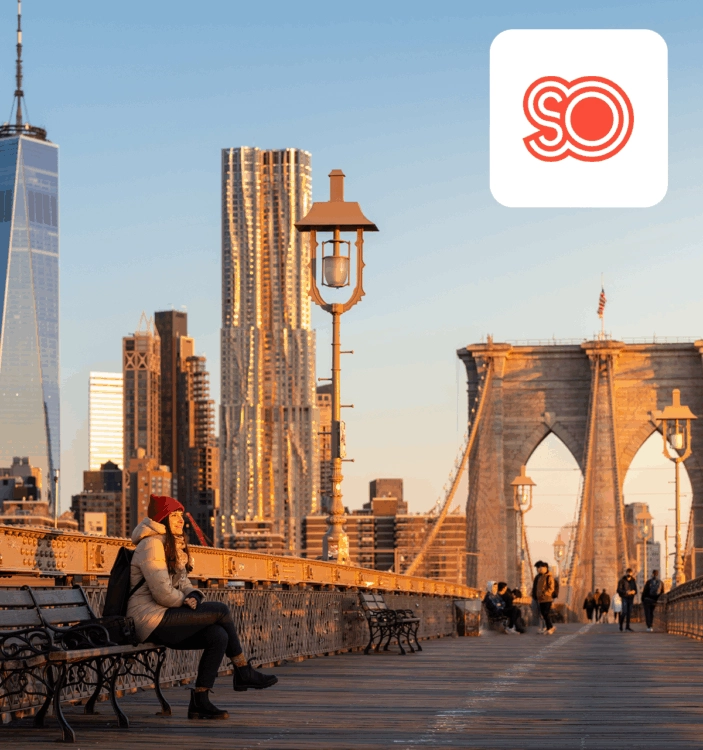 Skyline of New York featuring the Second Opinion logo.