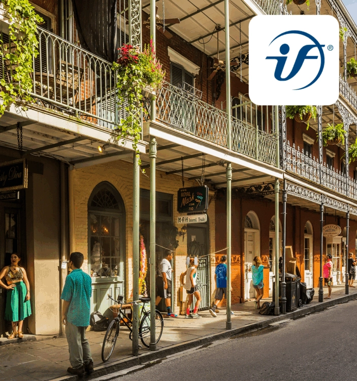Photo of downtown New Orleans featuring IFEBP logo